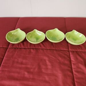 Garden Ridge Pottery Green Leaf Scalloped Ceramic Appetizer Dip Bowls Set of 4
